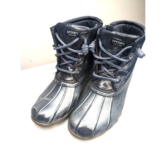 Sperry Saltwater Boots Girls Size 3M Metallic Blue w Leather Laces STK163866 - Picture 2 of 9